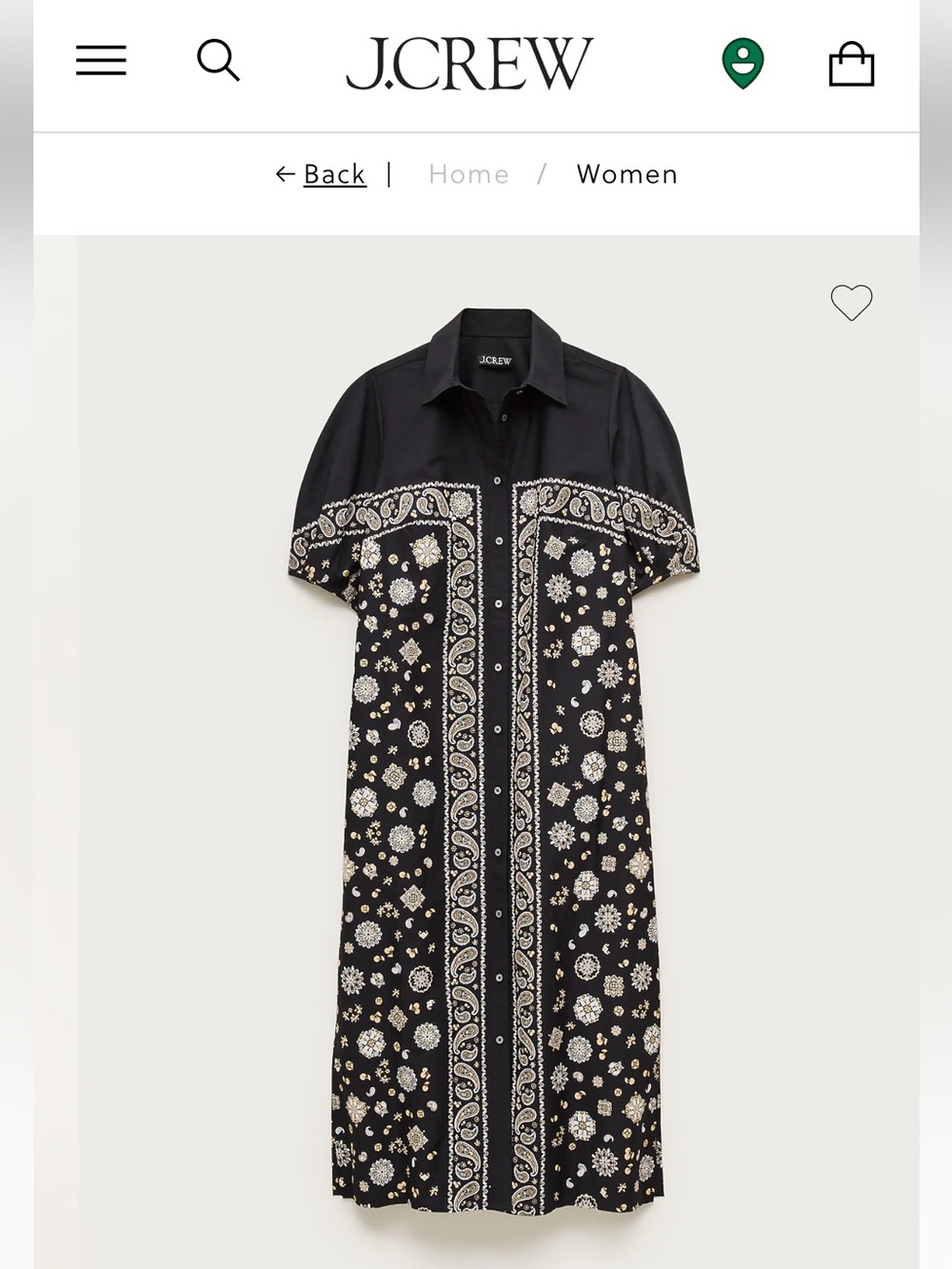 J. Crew Black and Cream Bandana-Print Midi Shirt Dress